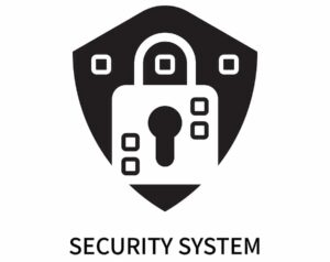 Image of a security system icon in black isolated on white background.