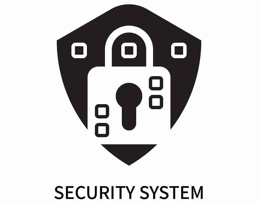 Image of a security system icon in black isolated on white background.